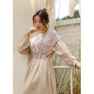 Drawstring Knit-panel Long Dress