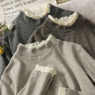 Lace-trim Mock-neck T-shirt In 4 Colors