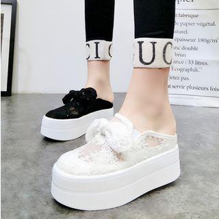Bow Platform Lace Mules