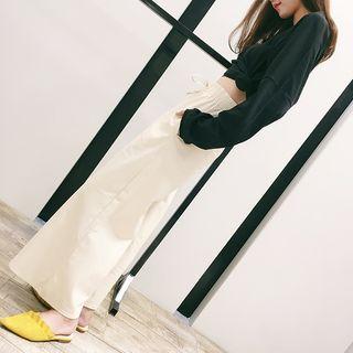 Set: Plain Long-sleeve T-shirt + Wide Leg Pants