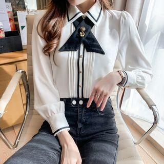 Contrast Trim Pintuck Shirt