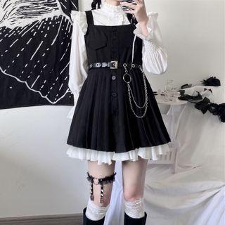 Bell-sleeve Blouse / Mini A-line Skirt / Overall Dress / Belt / Set