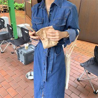 Long-sleeve Denim Dress As Figure - One Size