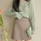 Set: Cable Knit Sweater + A-line Mini Skirt