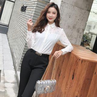 Set: Long-sleeve Dotted Shirt + Tapered Dress Pants
