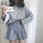 Set: Long-sleeve Shirt + Mini A-line Skirt
