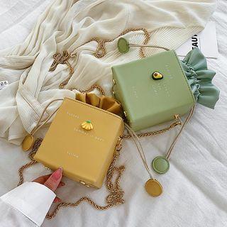 Drawstring Lettering Chain Bucket Bag