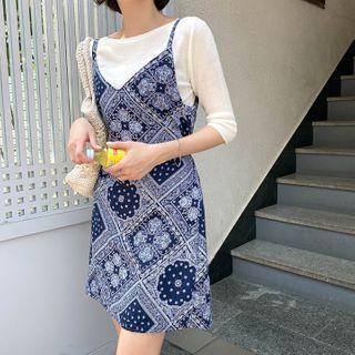 Tie-waist Paisley Mini Pinafore Dress