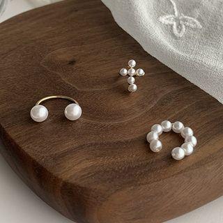 Set: Faux Pearl Earring (assorted Designs) Set - White & Gold - One Size