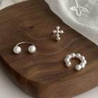 Set: Faux Pearl Earring (assorted Designs) Set - White & Gold - One Size