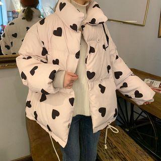 Heart Printed Padded Zipped Jacket