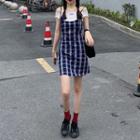 Sleeveless Tank Top / Plaid Spaghetti-strap Dress