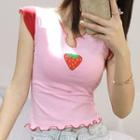 Strawberry Print Cap-sleeve Top