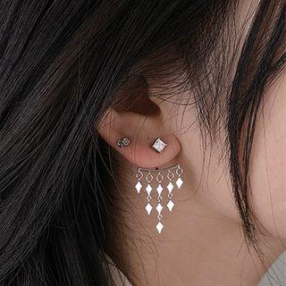 925 Sterling Silver Dangle Earring 1 Pair - Rhombus - Silver - One Size