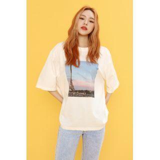 Printed Loose-fit T-shirt Ivory - One Size
