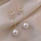 Alloy Bow Faux Pearl Dangle Earring 1 Pair - Gold & White - One Size