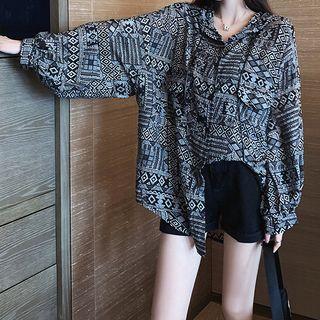 All-over Print Chiffon Hoodie As Shown In Figure - One Size