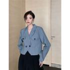 Double-breasted Cropped Blazer Gray - One Size