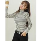High-neck Slim-fit Stripe Top