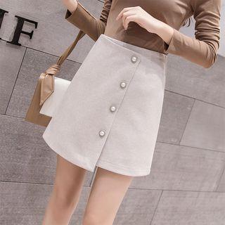 Faux Pearl High-waist Mini A-line Skirt