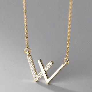 Letter W Rhinestone Pendant Sterling Silver Necklace