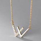 Letter W Rhinestone Pendant Sterling Silver Necklace
