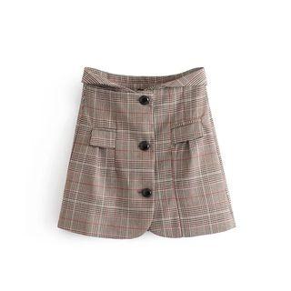 Plaid Buttoned Mini Skirt