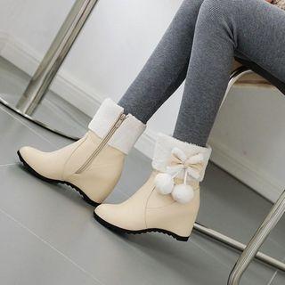 Pom Pom Hidden-wedge Short Boots
