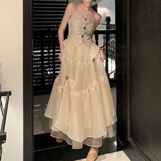 Strapless Maxi A-line Dress / Cardigan
