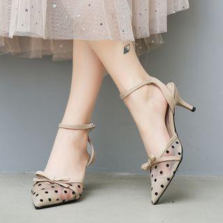 Polka Dot Mesh Kitten Heel Sandals