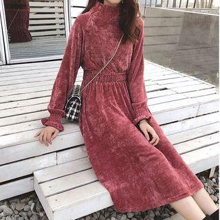 Velvet Mock-neck Long-sleeve Dress
