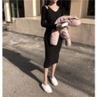 Cutout Midi Sheath Knit Dress Black - One Size
