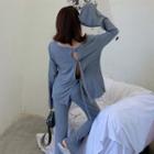 Set: Long-sleeve Tie Back T-shirt + Boot-cut Pants
