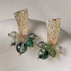Faux Gemstone Alloy Dangle Earring 1 Pair - 123 - Green Bead - Gold - One Size