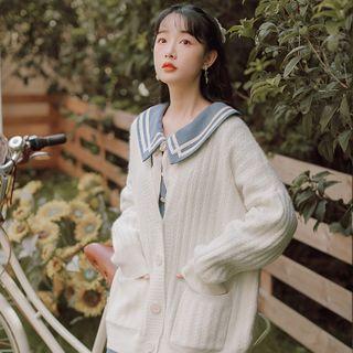 Plain V-neck Knit Cardigan Milky White - One Size