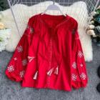 Embroidered Blouse Red - One Size