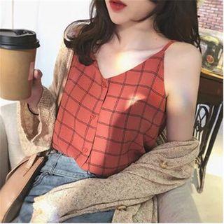 Check Button-up Camisole Top