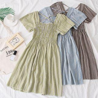Strappy Checked Mini Dress