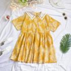 Sailor Collar Leaf Print Short-sleeve A-line Dress
