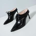 Genuine Leather High-heel Lace-up Pumps