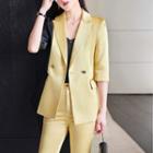 Two-tone Double-breasted Blazer / Wide Leg Pants