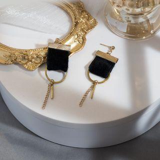 Fabric Alloy Fringed Earring Er1108 - 1 Pair - Black - One Size