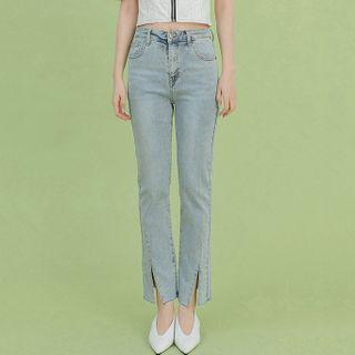 Slit High-waist Boot-cut Jeans