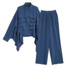 Set: Ruffle Shirt + Straight Leg Pants