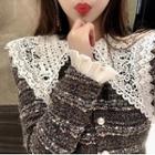 Set: Striped Lace Collar Button Jacket + Mini A-line Skirt