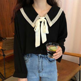 Bow Accent Blouse / Striped Long-sleeve T-shirt