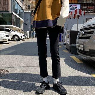 Plain High-waist Washed Cropped Jeans