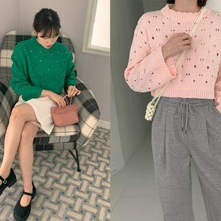 Crop Pointelle-knit Top