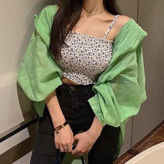 Shirt / Floral Print Smocked Cropped Camisole Top