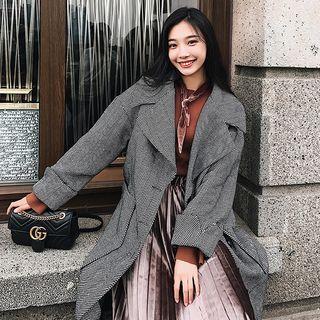 Cuffed Herringbone Woolen Long Coat